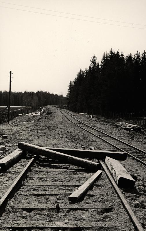 Ratapölkkyjä irrallaan radanmuutostyömaalla.