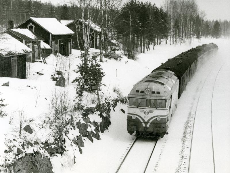 Tavarajuna talvisessa maisemassa.